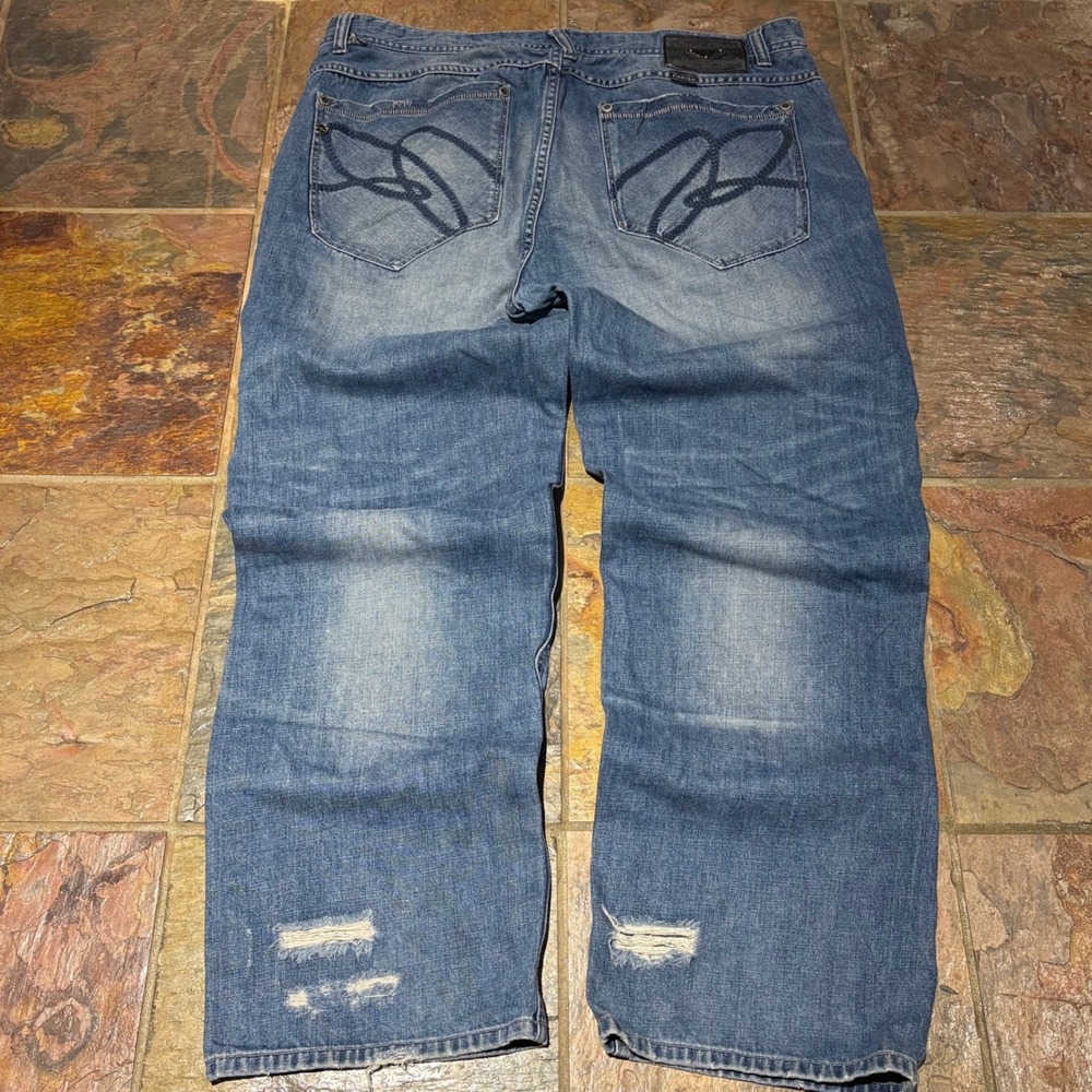 Parish Nation Original 404 Fit Distressed Blue Jeans Mens 40x32 Streetwear Wide